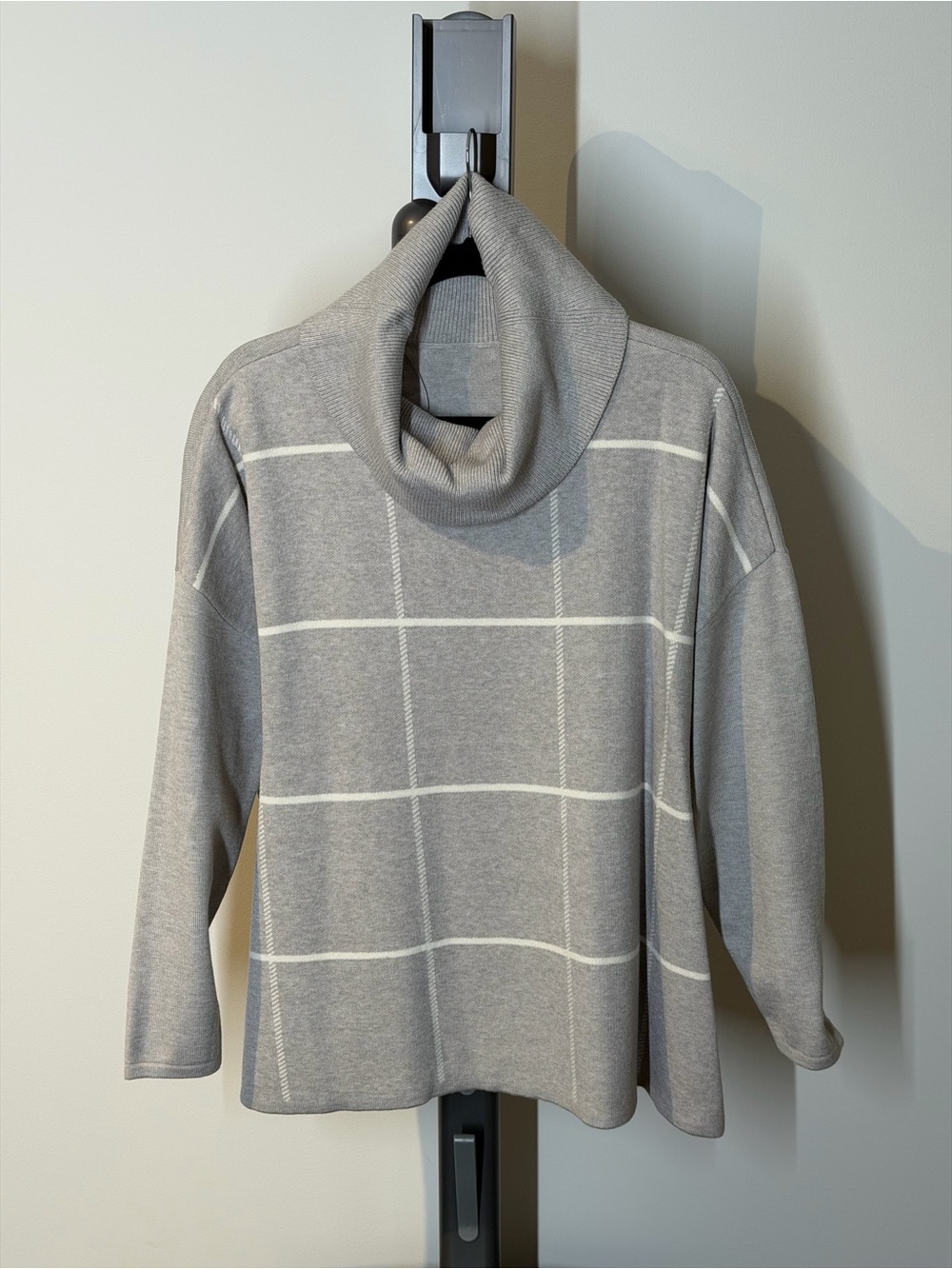 Gray Windowpane Cowl Neck Sweater - Women